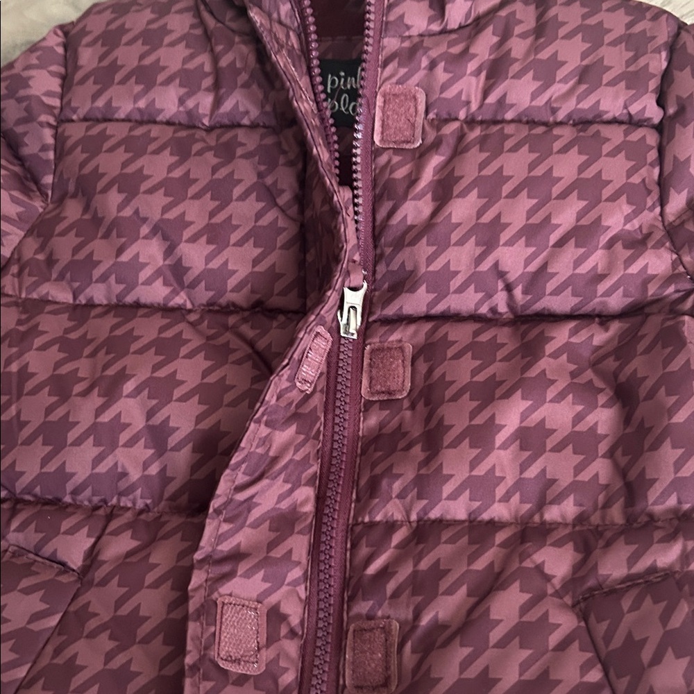 Pink Platinum Toddler Burgundy Houndstooth Puffer Jacket Fleece Lined 2T - Picture 4 of 7